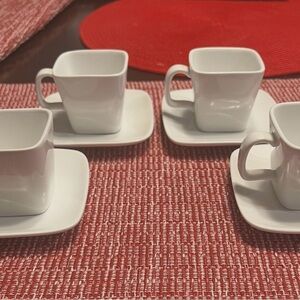 Crate and Barrel Elegant White Square Coffee/Espresso Cup Set of 4.